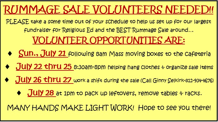 Rummage Sale Volunteers NEEDED 2024