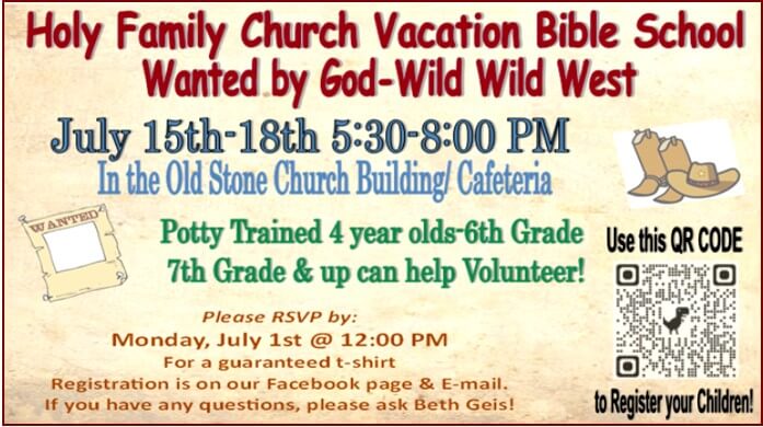 "Wanted by God" Wild, Wild West VBS Registration