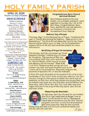 April 26, 2026 <br>Fourth Sunday in Ordinary Time