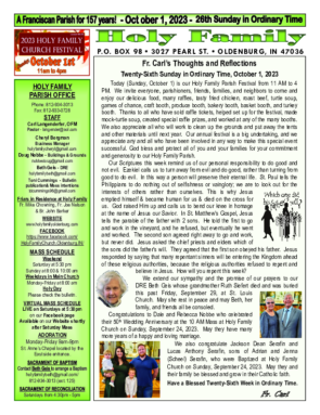 26th Sunday in Ordianry Time<br>October 1, 2023